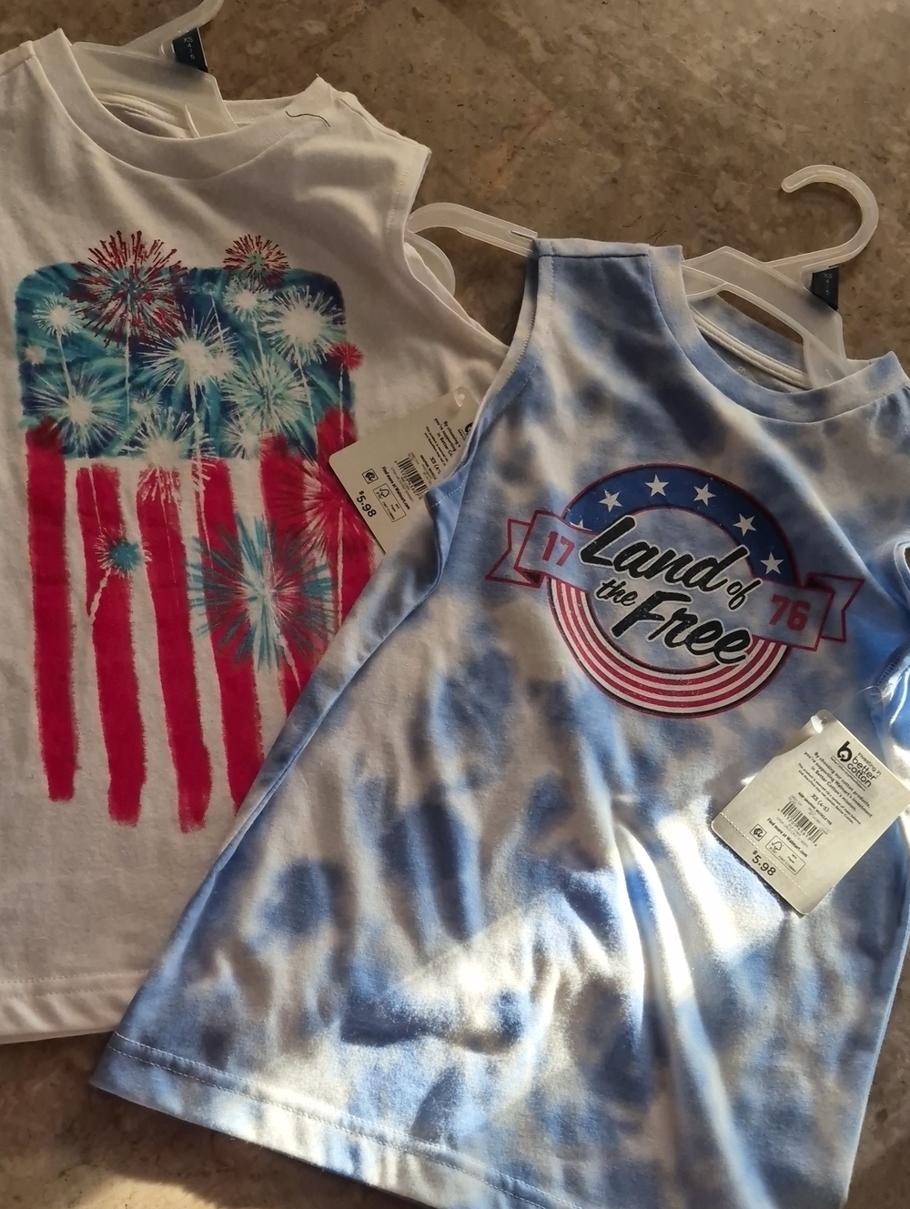 Blue Tie-Dye "Land of the Free" Kids Tank Top - Patriotic Graphic